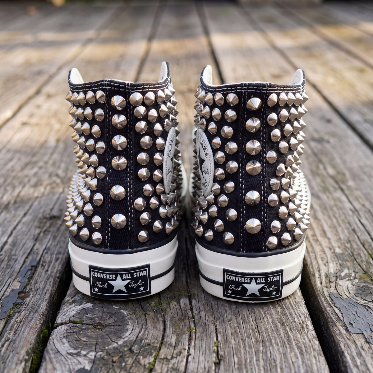Schwarze Leopardmuster Nieten-High-Top-Sneaker, Punk-Rock-Spike-Canvas-Schuhe