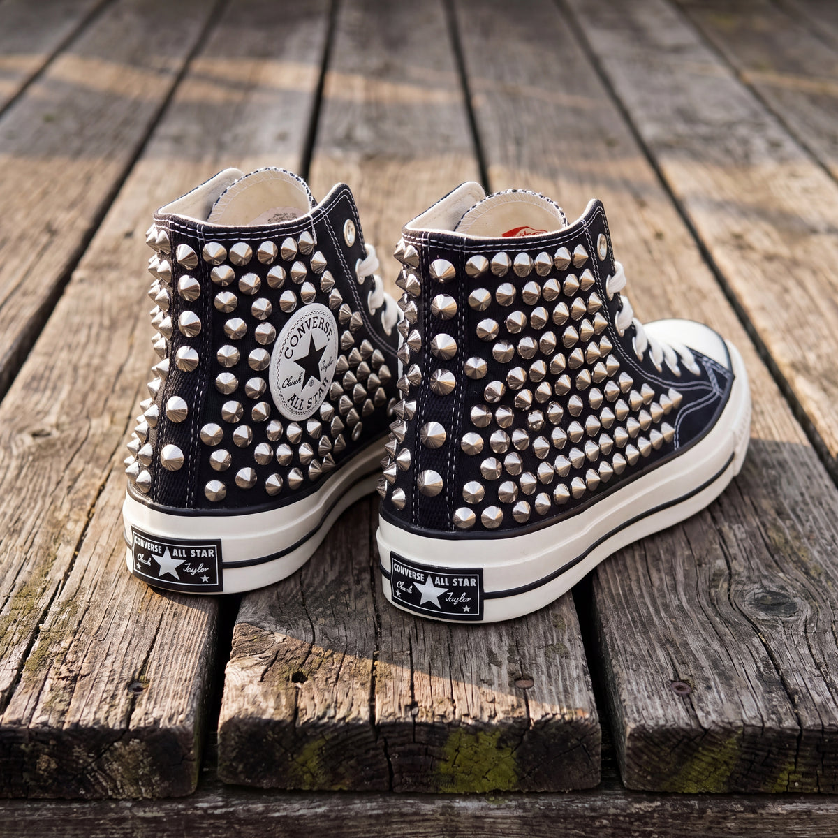 Schwarze Leopardmuster Nieten-High-Top-Sneaker, Punk-Rock-Spike-Canvas-Schuhe