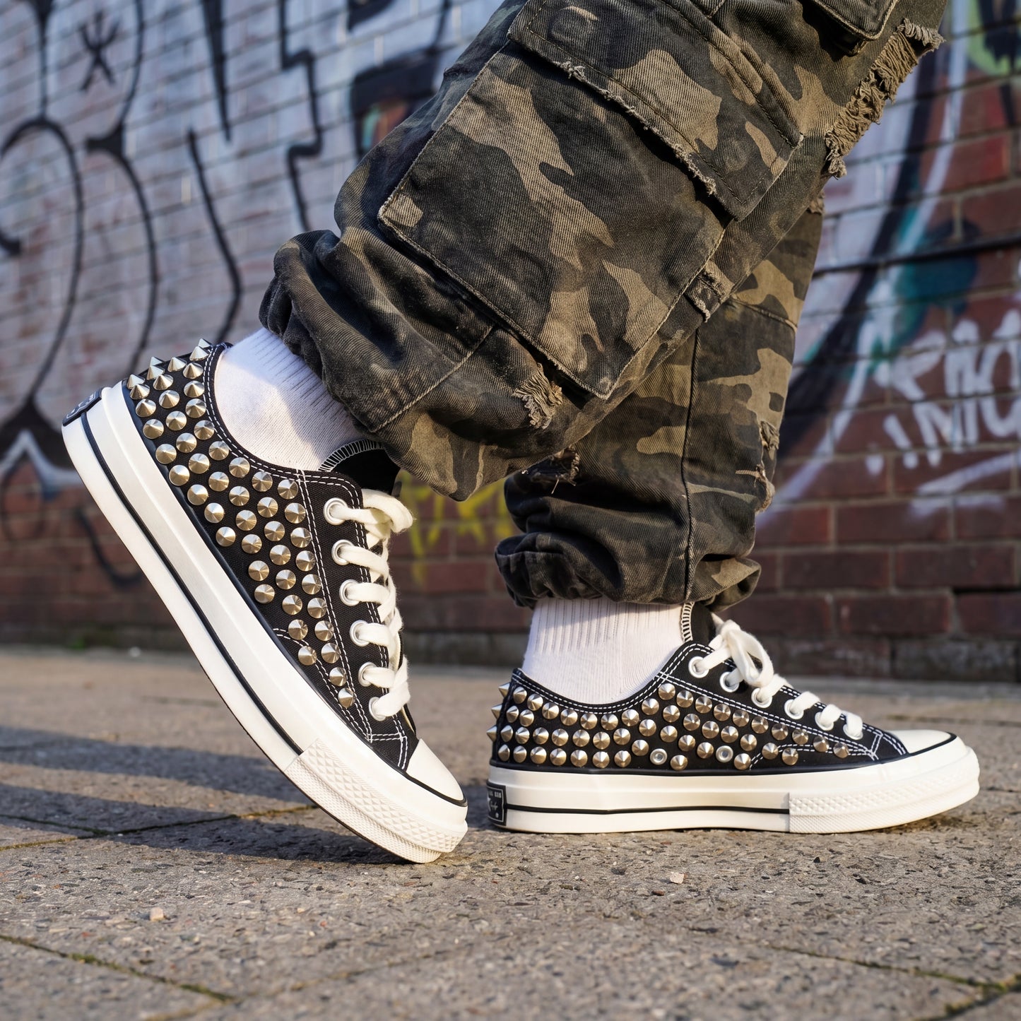 Unisex punk rock Converse shoes with studded low top design