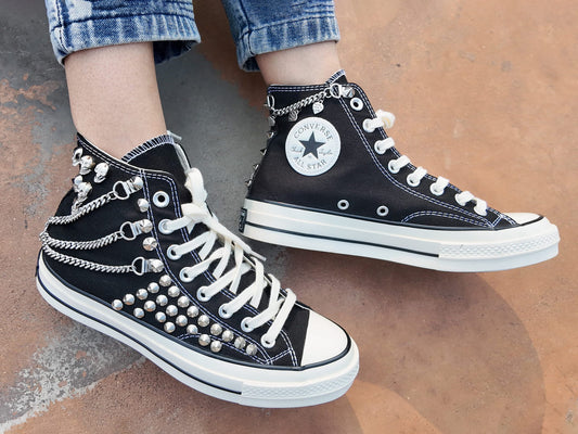 Studded Converse High Tops-Punk Rock Statement Sneakers