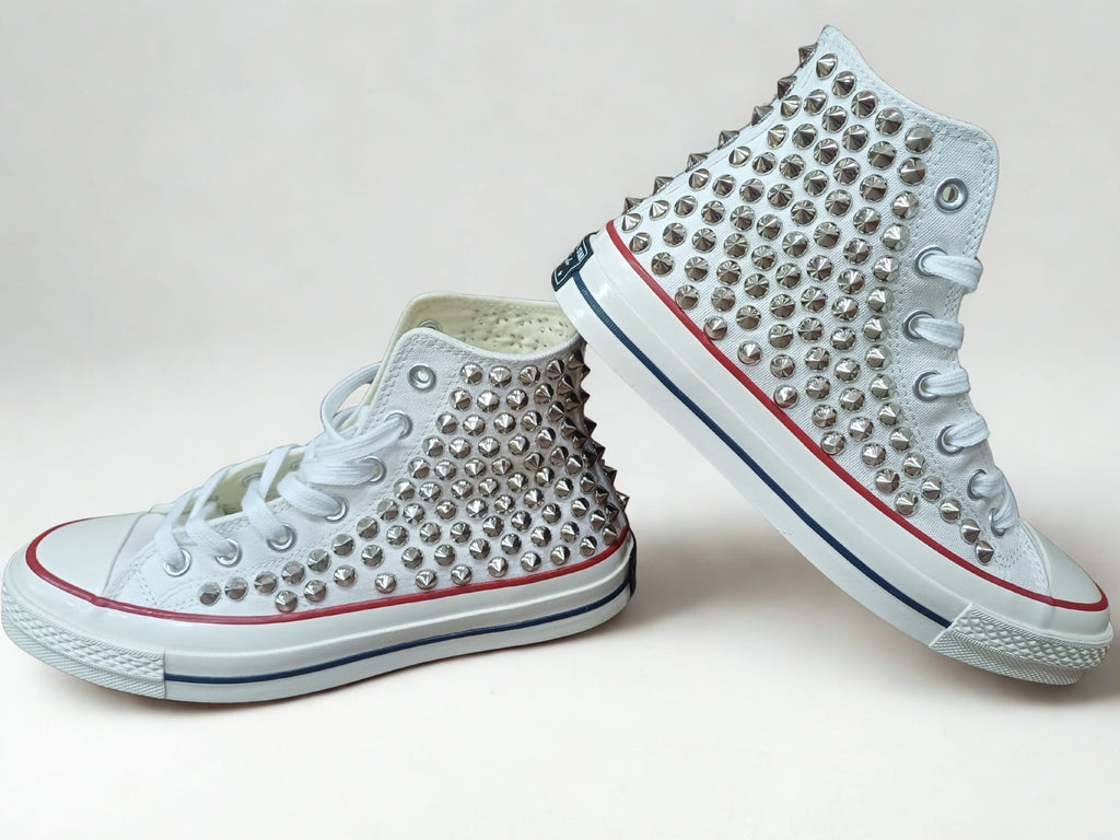 White Converse Studded Sneakers – Handmade Punk Rock Spike High Top Shoes