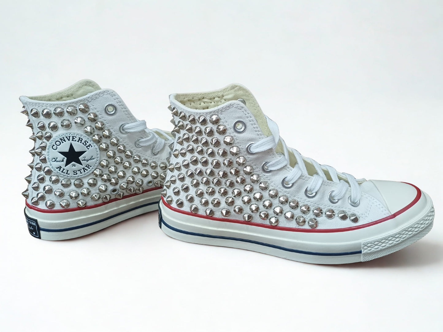 White Converse Studded Sneakers – Handmade Punk Rock Spike High Top Shoes