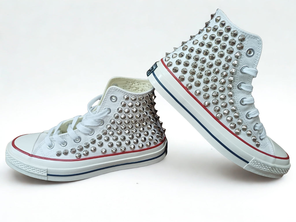 White Converse Studded Sneakers – Handmade Punk Rock Spike High Top Shoes