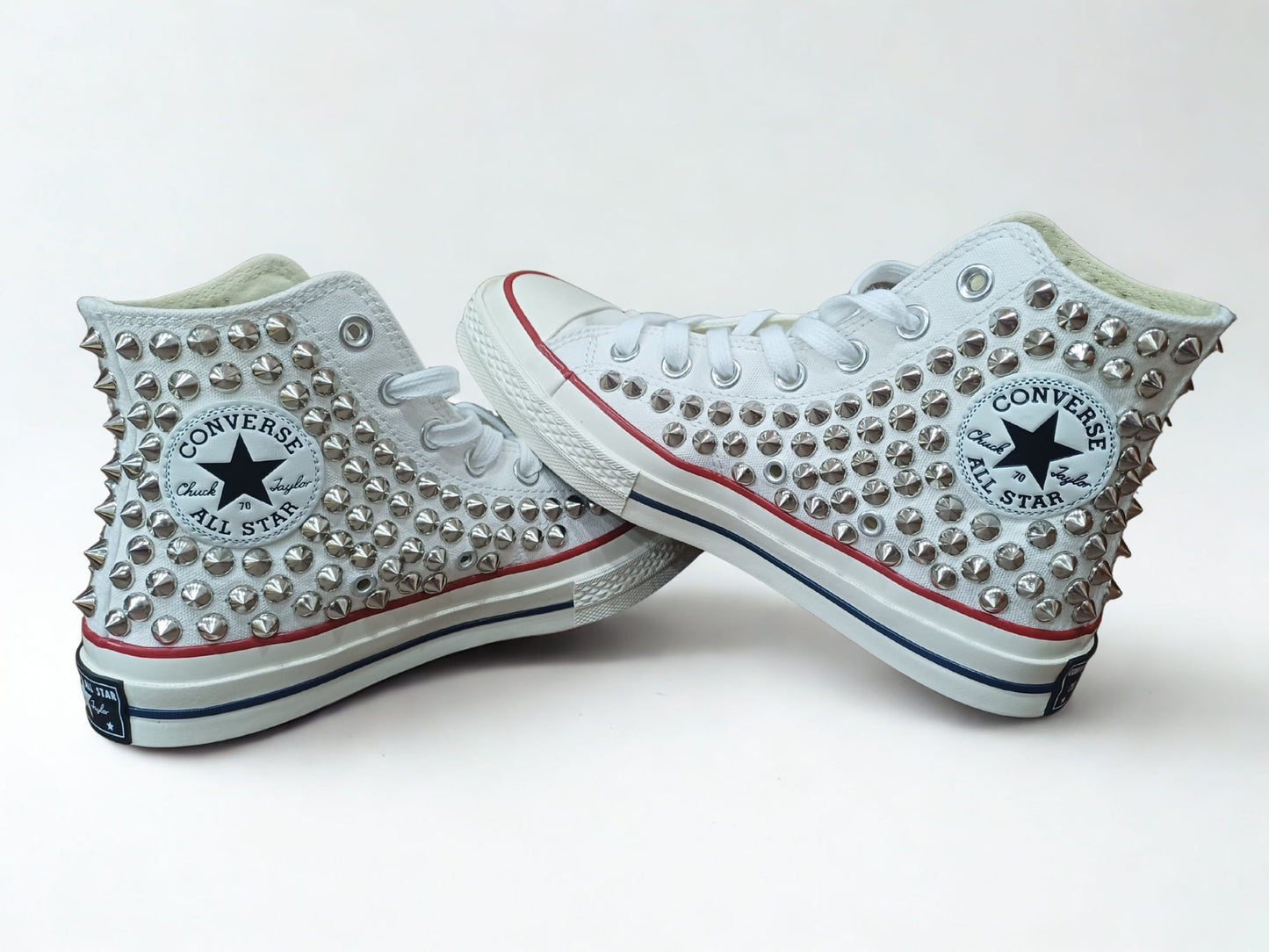 White Converse Studded Sneakers – Handmade Punk Rock Spike High Top Shoes