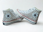 White Converse Studded Sneakers – Handmade Punk Rock Spike High Top Shoes