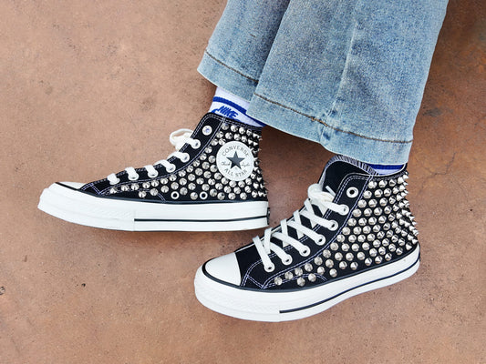 Studded White High Tops-Custom Punk Rock Sneakers