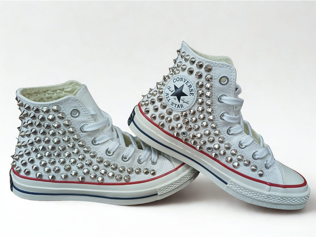 White Converse Studded Sneakers – Handmade Punk Rock Spike High Top Shoes