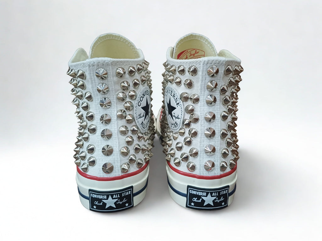 White Converse Studded Sneakers – Handmade Punk Rock Spike High Top Shoes