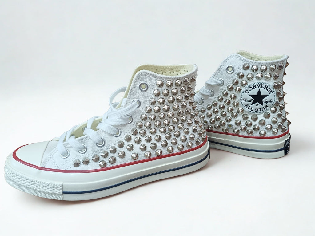 White Converse Studded Sneakers – Handmade Punk Rock Spike High Top Shoes