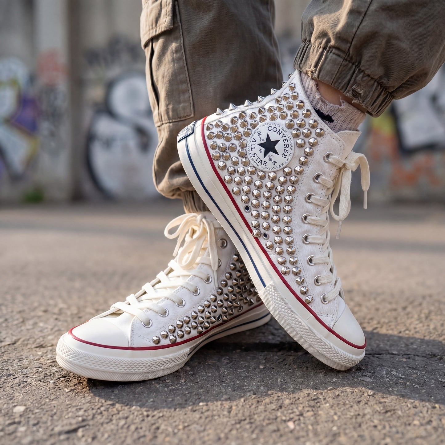 Unisex punk rock Converse shoes with studded high top design